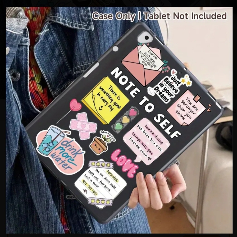 Black Tablet Case with Motivational Stickers
